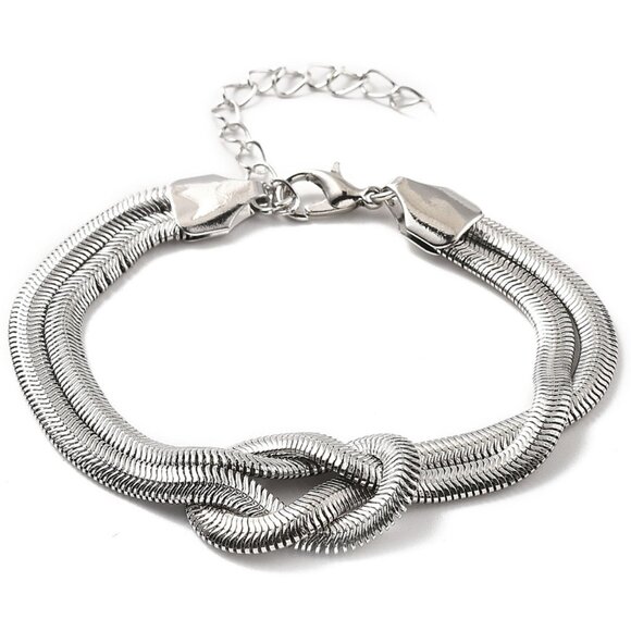 Elegant Silver Knot Snake Chain Bracelet - Picture 2 of 2